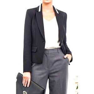 CABI Blazer Jacket Knit Black Double Breasted Cropped  Size 6 NWOT